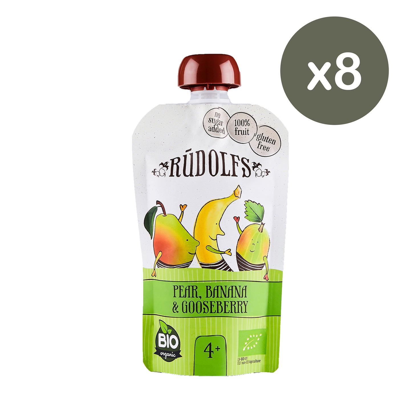 Rudolfs Organic Pear, Banana & Gooseberry 4+ Months (8 pcs)