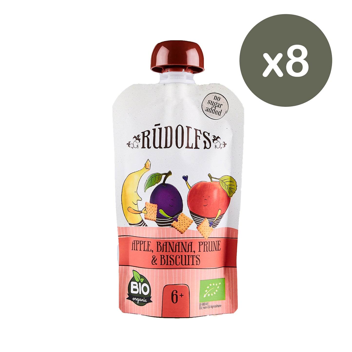 Rudolfs Organic Apple, Banana, Prune & Biscuits 6+ Months (8 pcs)
