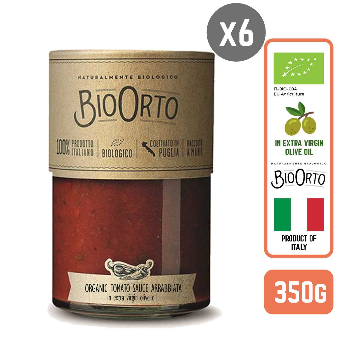 BioOrto Organic Pasta Sauce - Arrabbiata, 350G (6 btls/case)