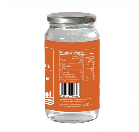 Foodsterr Organic Coconut Oil - Virgin Cold Pressed, 1L (12 Btl)