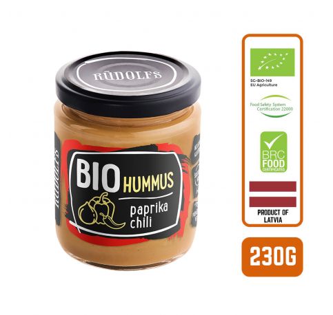 Rudolfs Organic Hummus with Paprika & Chili, 230g Carton (6 Bottles)