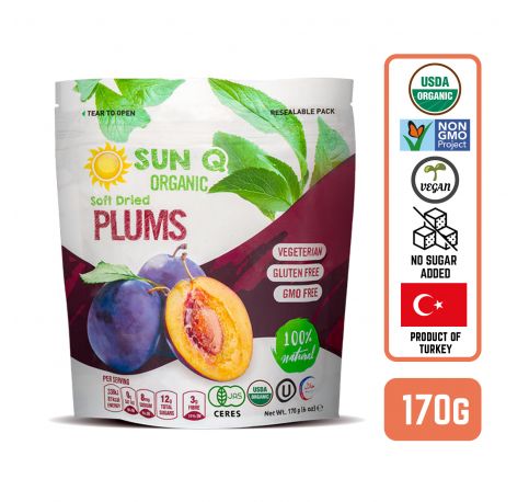 SunQ Organic Soft Dried Prunes, 170g (6 Packets/Case)