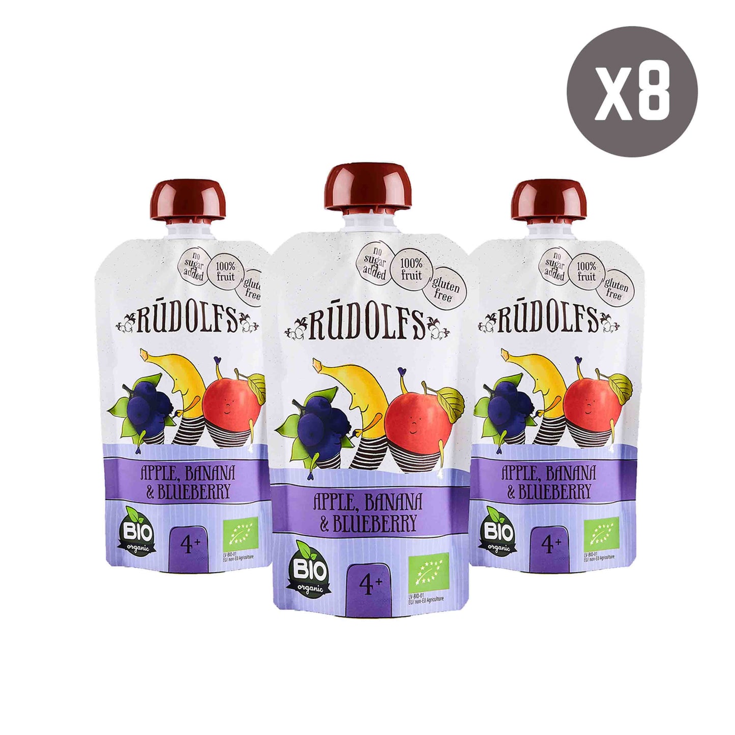 Rudolfs Organic Apple, Banana & Blueberry 4+ Months (8 pcs)