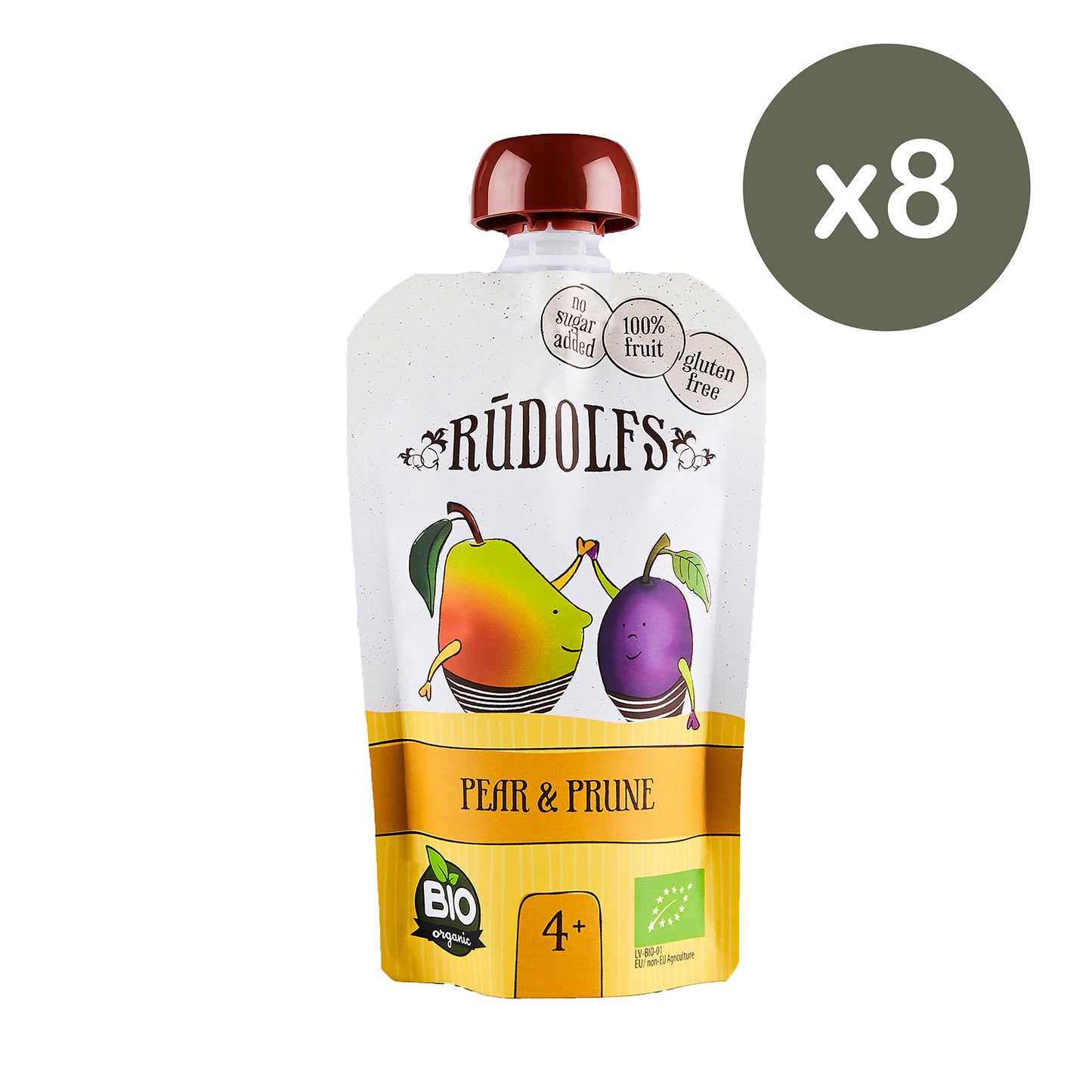 Rudolfs Organic Pear & Prune 4+ Months (8 pcs)