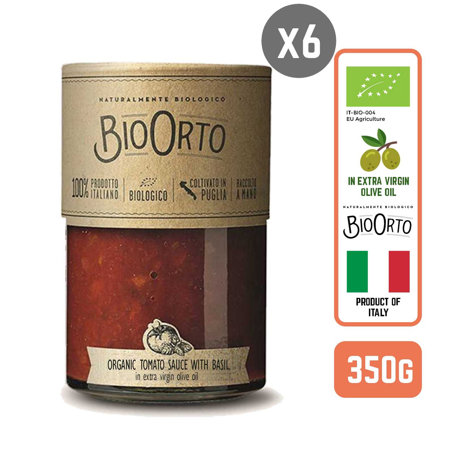 BioOrto Organic Pasta Sauce - Tomato & Basil , 350G (6 btls/case)