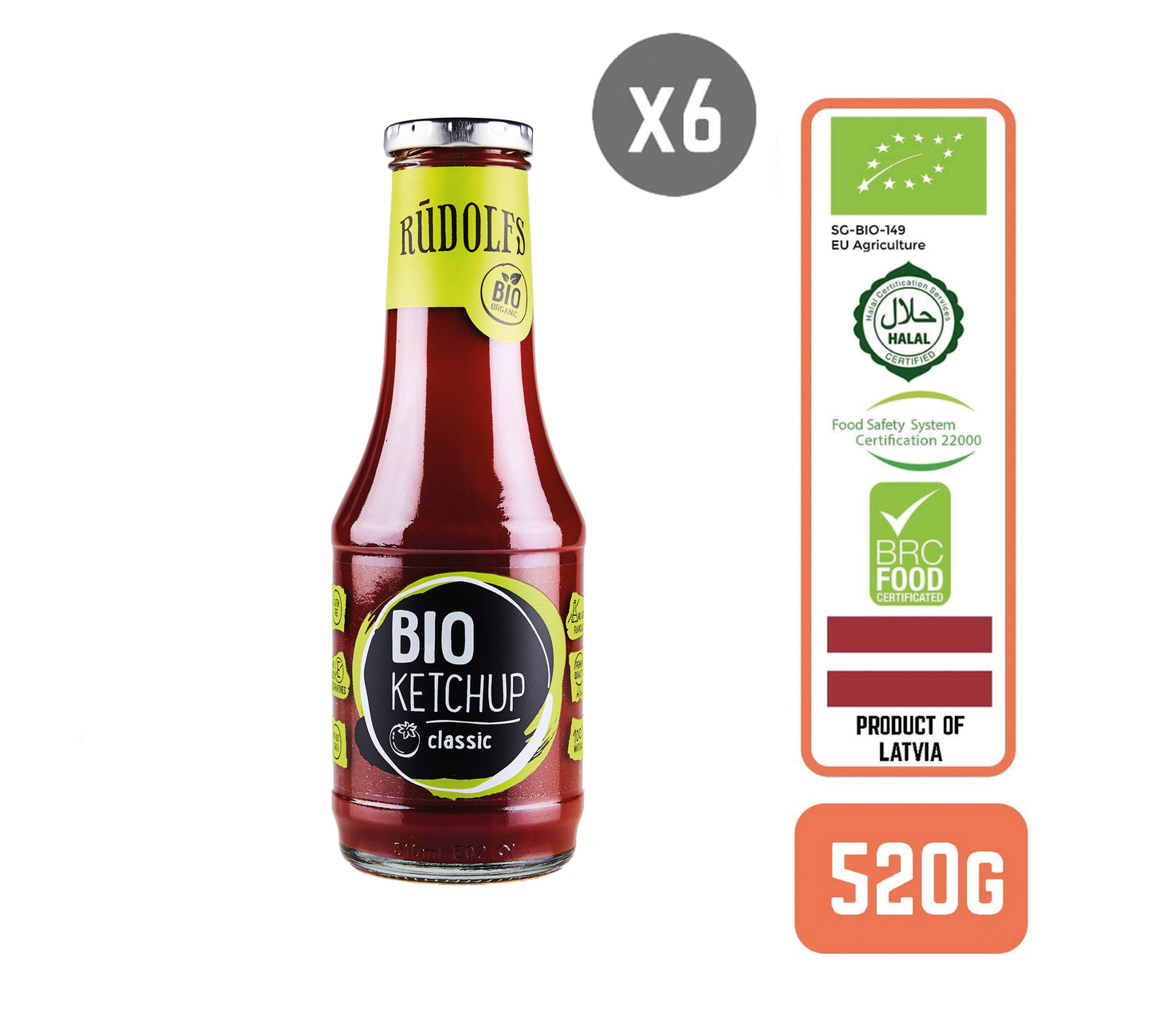 Rudolfs Organic Tomato Ketchup - Classic, 530g (6 pcs)