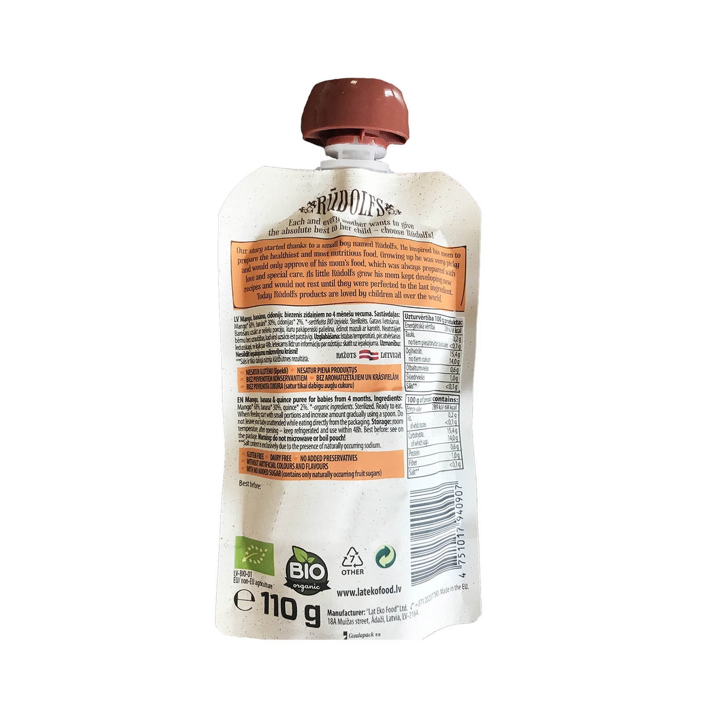 Rudolfs Organic Mango, Banana & Quince 4+ Months (8 pcs)