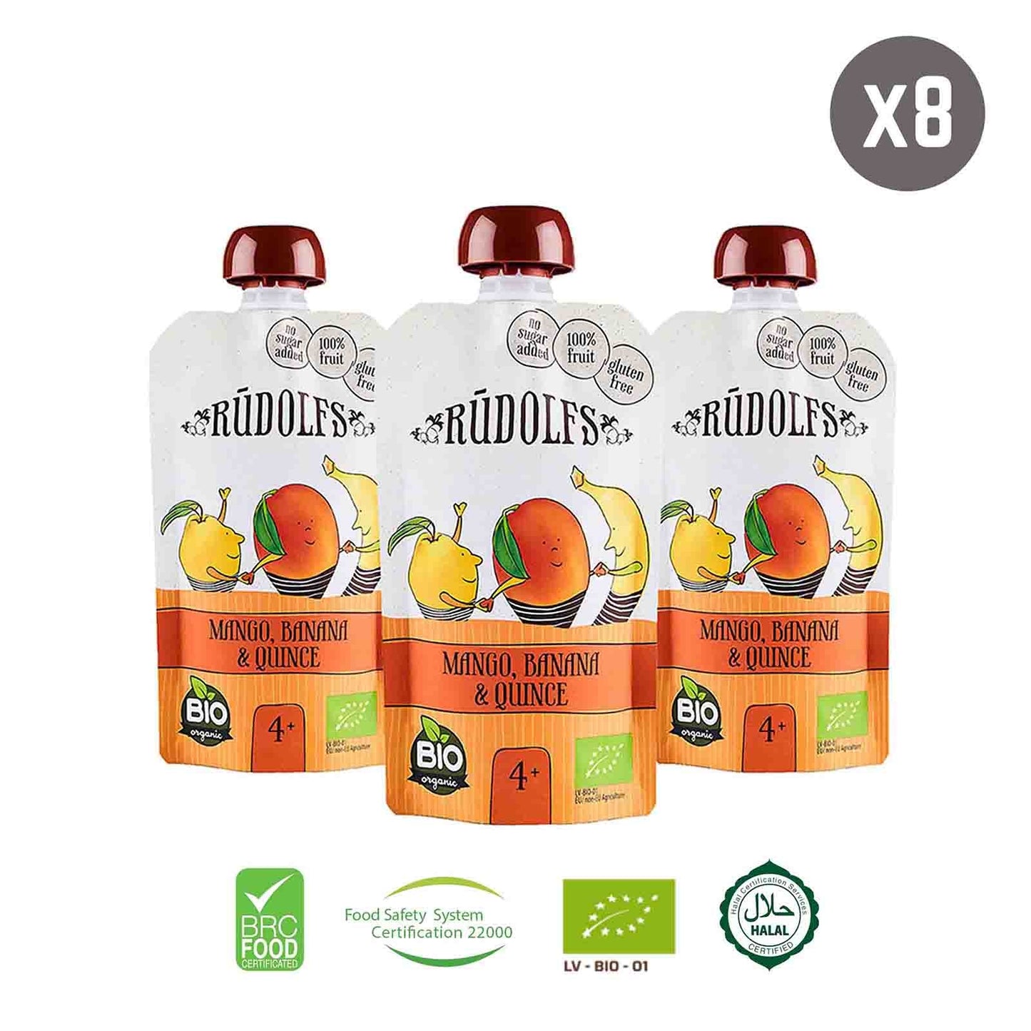 Rudolfs Organic Mango, Banana & Quince 4+ Months (8 pcs)