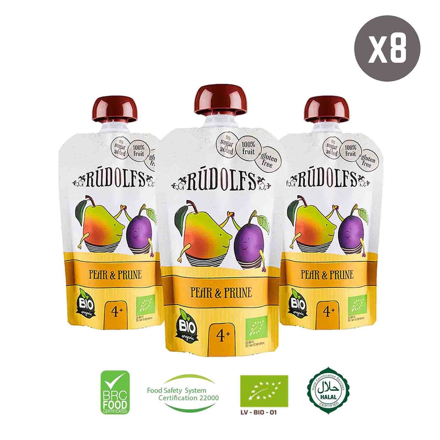 Rudolfs Organic Pear & Prune 4+ Months (8 pcs)