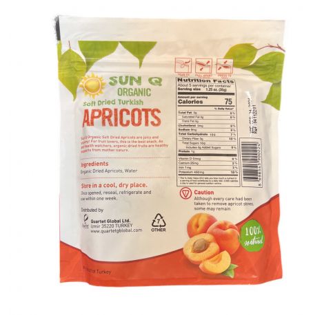 SunQ Organic Soft Dried Apricots, 170g (6 Packets/Case)