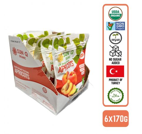 SunQ Organic Soft Dried Apricots, 170g (6 Packets/Case)