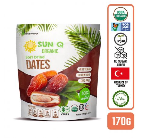 SunQ Organic Soft Dried Dates, 170g (6 Packets/Case)