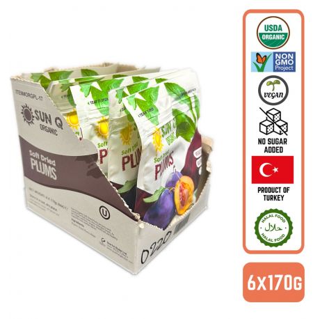SunQ Organic Soft Dried Prunes, 170g (6 Packets/Case)