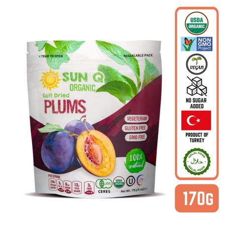 SunQ Organic Soft Dried Prunes, 170g (6 Packets/Case)