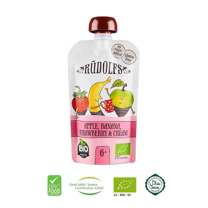 Rudolfs Organic Apple, Banana, Strawberry and Cream 6+ Months