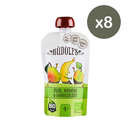 Rudolfs Organic Pear, Banana & Gooseberry 4+ Months (8 pcs)