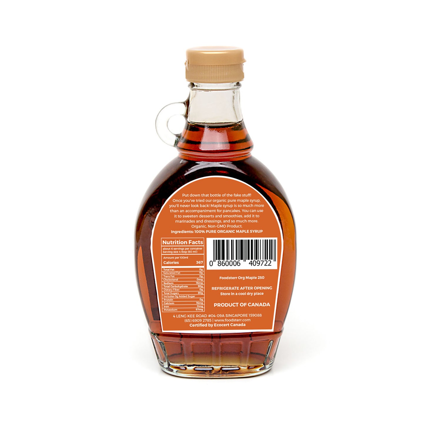 Foodsterr Organic Dark Robust Maple Syrup, 250ml Case (12 Btl)