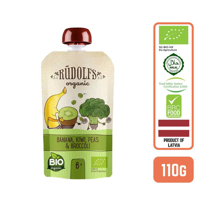 Rudolfs Baby Organic Banana, Kiwi, Peas & Broccoli 6+ Months (8 pcs)