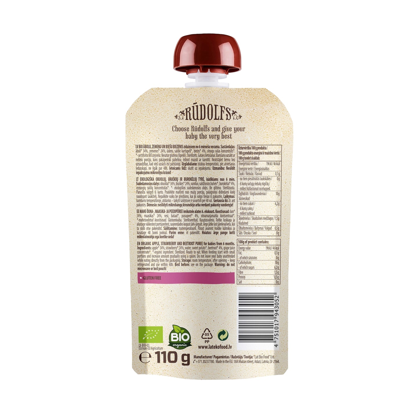 Rudolfs Baby Organic Apple, Strawberry & Beetroot 6+ Months