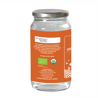 Foodsterr Organic Coconut Oil - Virgin Cold Pressed, 1L (12 Btl)