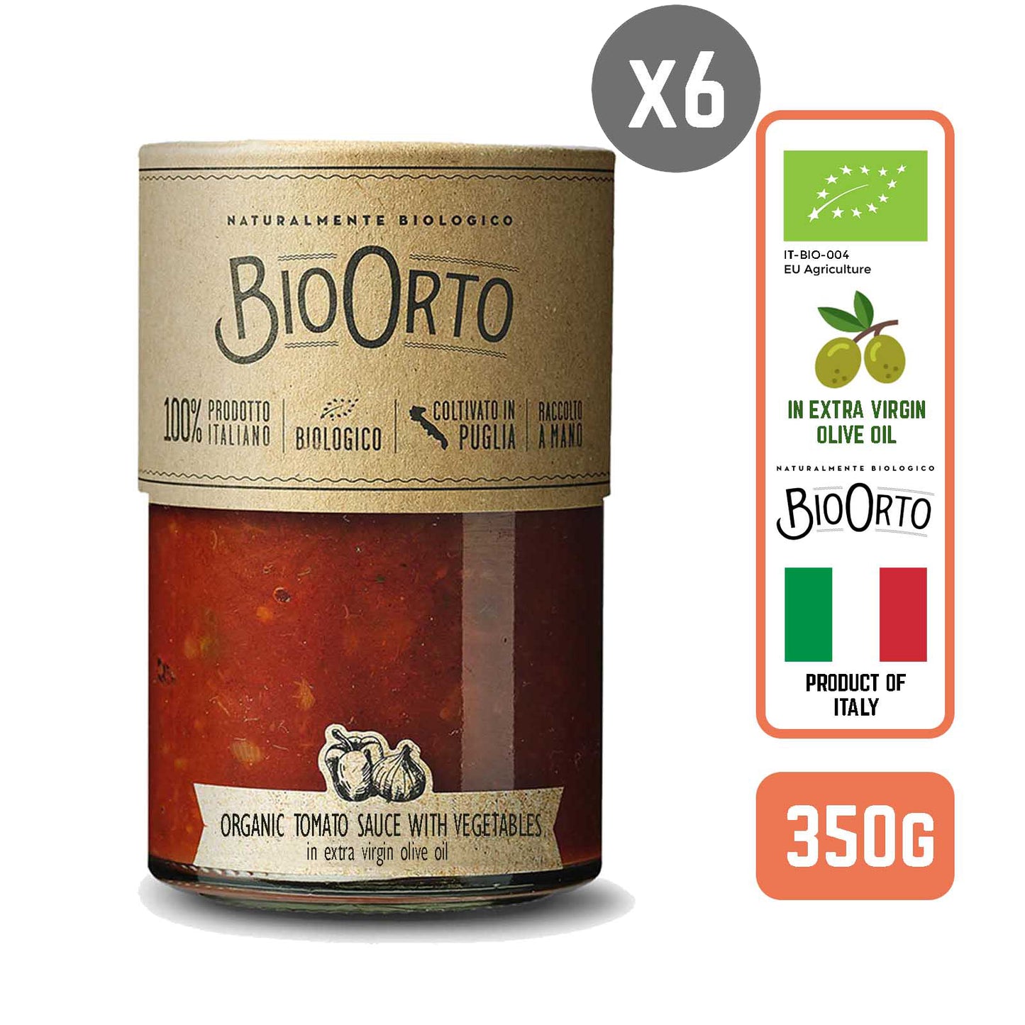 BioOrto Organic Pasta Sauce - Ortolana with Vegetables, 350G (6 btls/case)