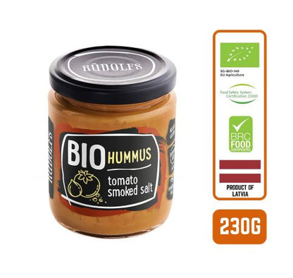 Rudolfs Organic Hummus with Tomato & Smoked Salt, 230g Carton (6 Bottles)