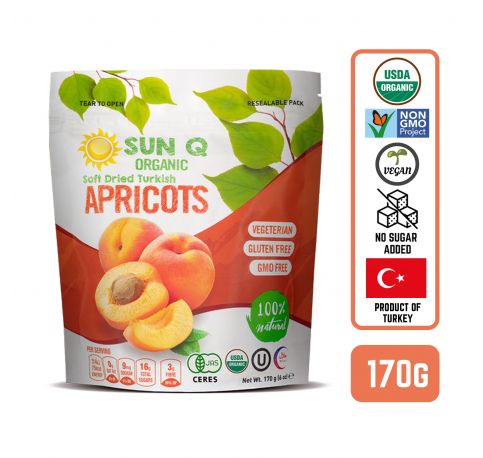 SunQ Organic Soft Dried Apricots, 170g (6 Packets/Case)