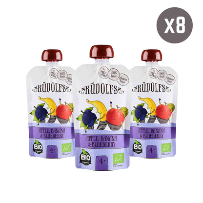 Rudolfs Organic Apple, Banana & Blueberry 4+ Months (8 pcs)