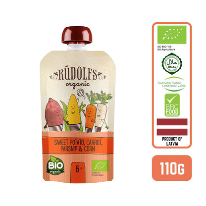 Rudolfs Baby Organic Sweet Potato, Carrot, Parsnip & Corn 6+ Months (8 pcs)