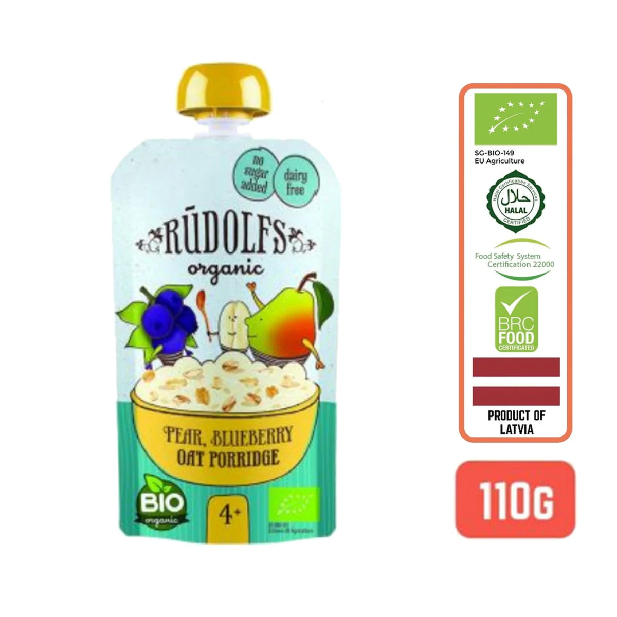 Rudolfs Baby Organic Pear Blueberry Oat Porridge 4+ Months