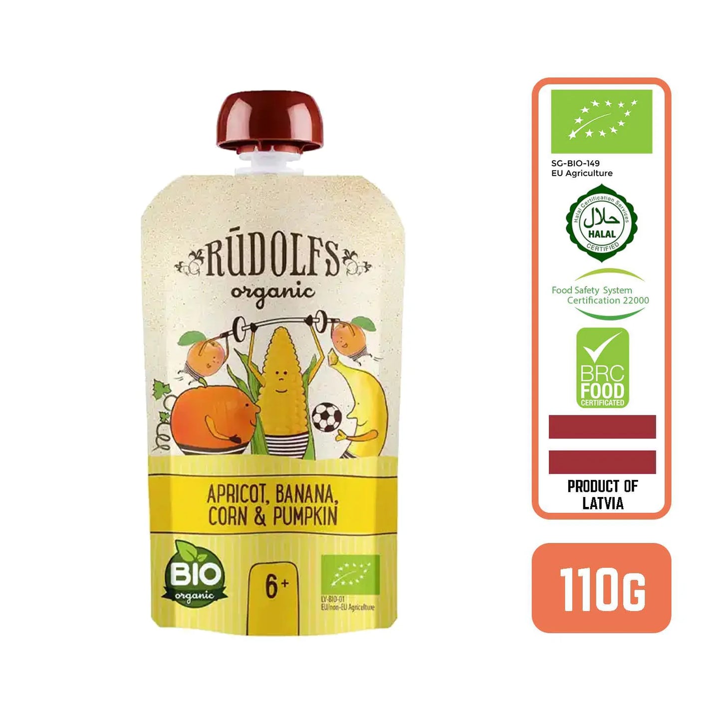 Rudolfs Baby Organic Apricot, Banana, Corn & Pumpkin 6+ Months