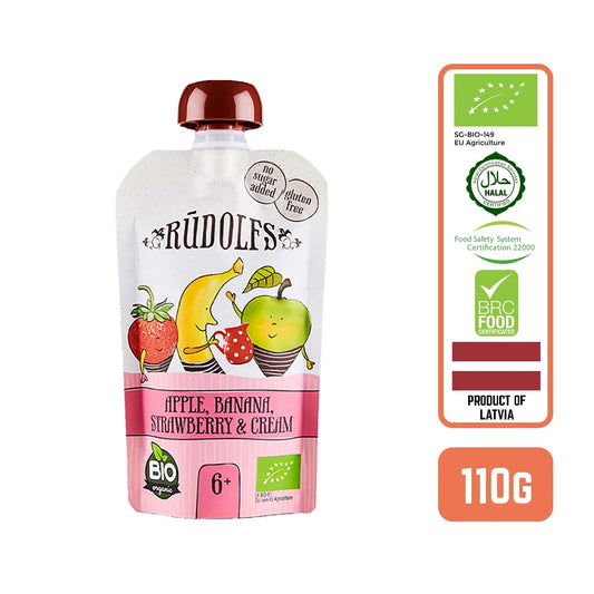Rudolfs Organic Apple, Banana, Strawberry and Cream 6+ Months