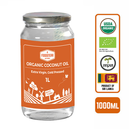 Foodsterr Organic Coconut Oil - Virgin Cold Pressed, 1L (12 Btl)