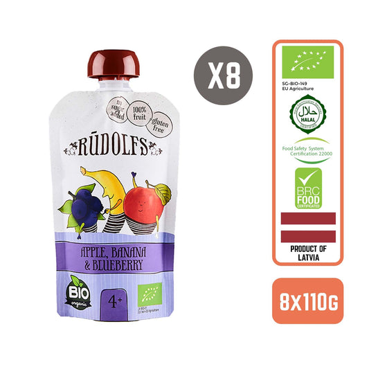 Rudolfs Organic Apple, Banana & Blueberry 4+ Months (8 pcs)