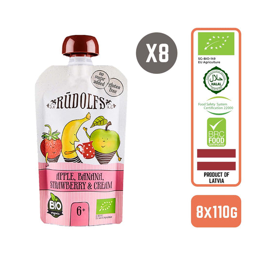 Rudolfs Organic Apple, Banana, Strawberry and Cream 6+ Months (8 pcs)