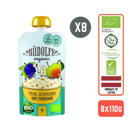 Rudolfs Baby Organic Pear Blueberry Oat Porridge 4+ Months (8 pcs)