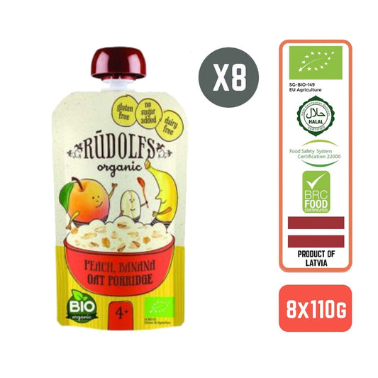 Rudolfs Baby Organic Peach Banana Oat Porridge 4+ Months (8 pcs)