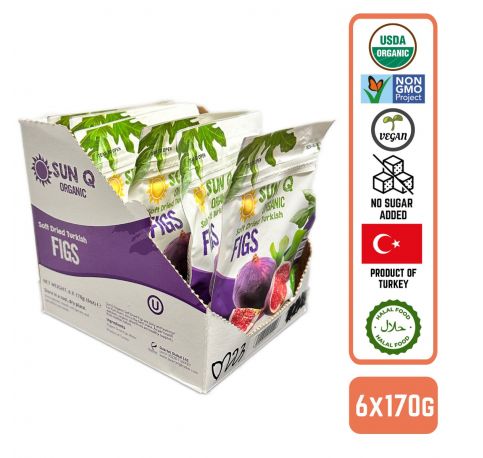SunQ Organic Soft Dried Figs, 170g (6 Packets/Case)