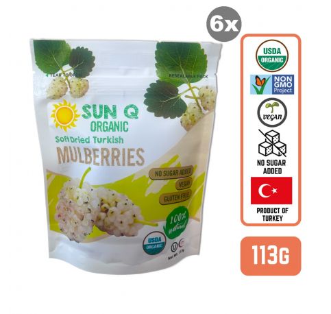 SunQ Organic Soft Dried Mulberries, 113g (6 Packets/Case)