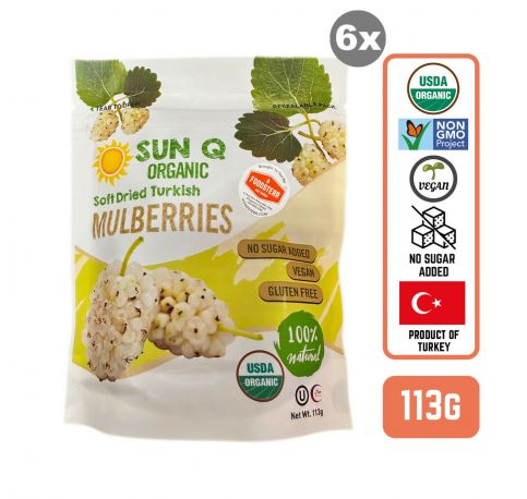 SunQ Organic Soft Dried Mulberries, 113g (6 Packets/Case)