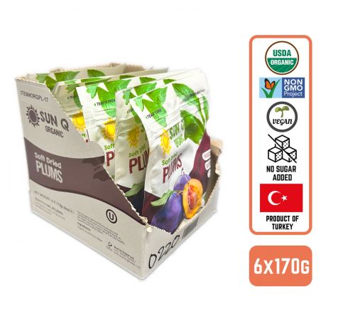 SunQ Organic Soft Dried Prunes, 170g (6 Packets/Case)